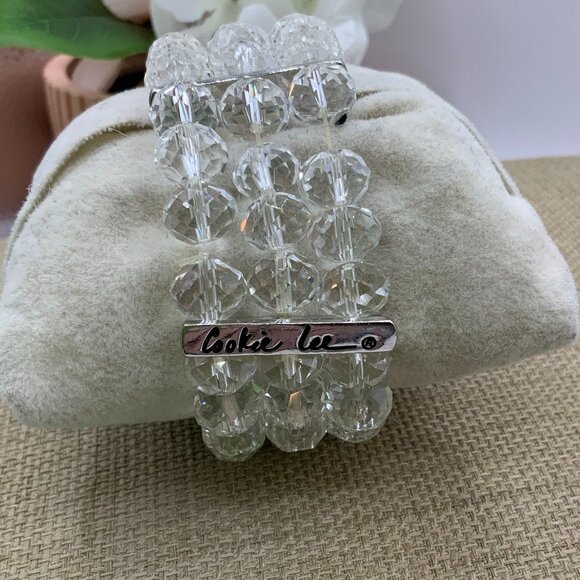 Cookie Lee 3 Strands Stretchy AB Beads Silver Tone Bracelet - Picture 1 of 6